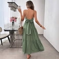 thumbnail image 2 of Green Backless Spaghetti Strap Tiered Maxi Dress With Waist Bow Detail, 2 of 7