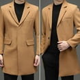 thumbnail image 3 of qucoqpe Men's 2025 Winter Fashion Solid Lapel Pea Coats Long Sleeve Button Up Windproof Mid Length Cardigan Jacket with Flap Pockets, 3 of 5