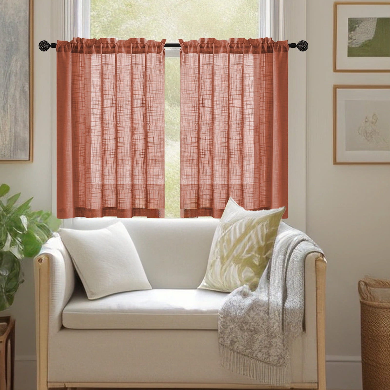 Swiftyle 6 Pcs Linen Bathroom Curtain Vintage Style Semi-Transparent Privacy Window Treatment for Kitchen Decor
