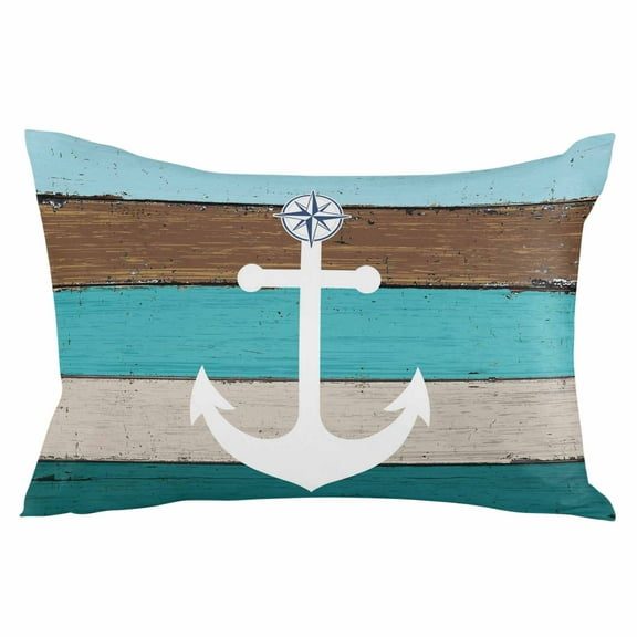 Coastal Anchor Throw Pillow Cover 12 x 20 Inch Decorative Pillow Cover Turquoise Brown Ombre Rustic Wooden Grain Lumbar Pillowcase Seasonal Rectangle Cushion Case for Couch Sofa Bed Living Room
