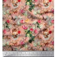 thumbnail image 1 of Soimoi Orange Polyester Crepe Fabric Cat,Insect & Rose Buds Flower Print Sewing Fabric BTY 52 Inch Wide, 1 of 3