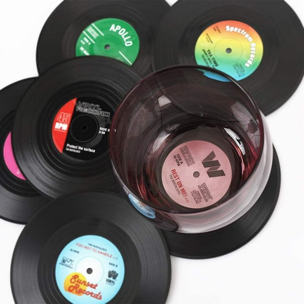 6 Pièces Sous-Verres Rétro pour Disque Vinyl CD Sous-verres de Verre  Antidérapants