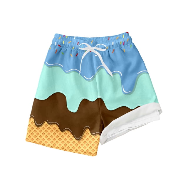 TOOYOU Toddler Boy Swimsuit Swim Trunks Double Layer With Drawstring Ice Print Comfortable Beach Swimwear For Kids Child Bathing Suit For Swimming Lessons And Beach Size 10-12 Years,Sky Blue