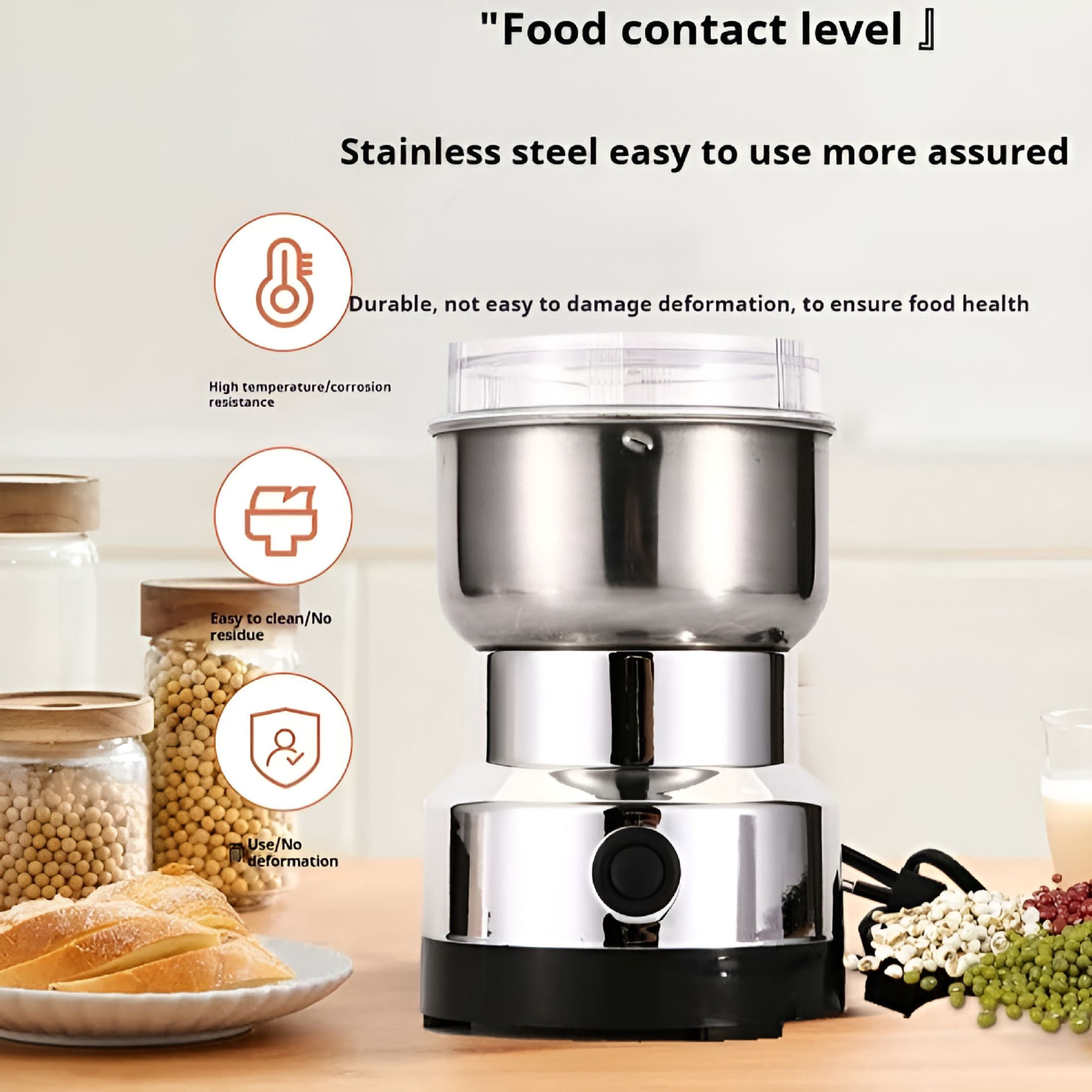 ZEPARO Electric Herb Grinder Stainless Steel Blade High Speed Clear Cover Small Grinder for Spice Coffee US Plug 110V