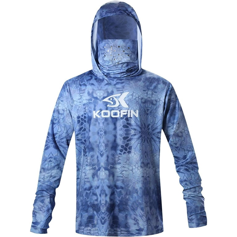 Performance Fishing Hoodie with Face Mask Hooded Sunblock Shirt Sun Shield  Long Sleeve Shirt UPF50 Dry Fit Quick-Dry 