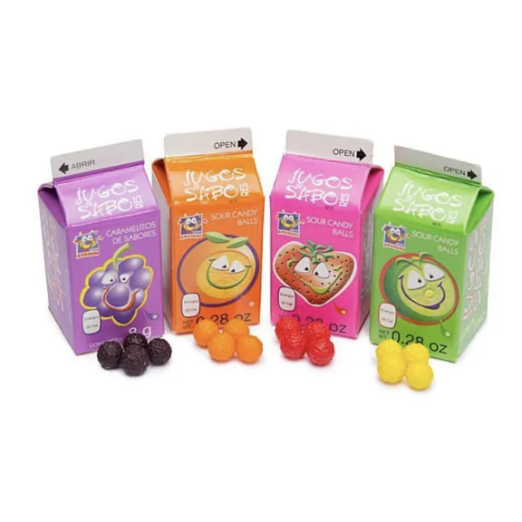 Anahuac Fruti Kuikas Jugos de Sabores Sour Candy Balls Mini Carton Boxes Assorted Fruity Flavors 4-Pack 0.28 Oz Each