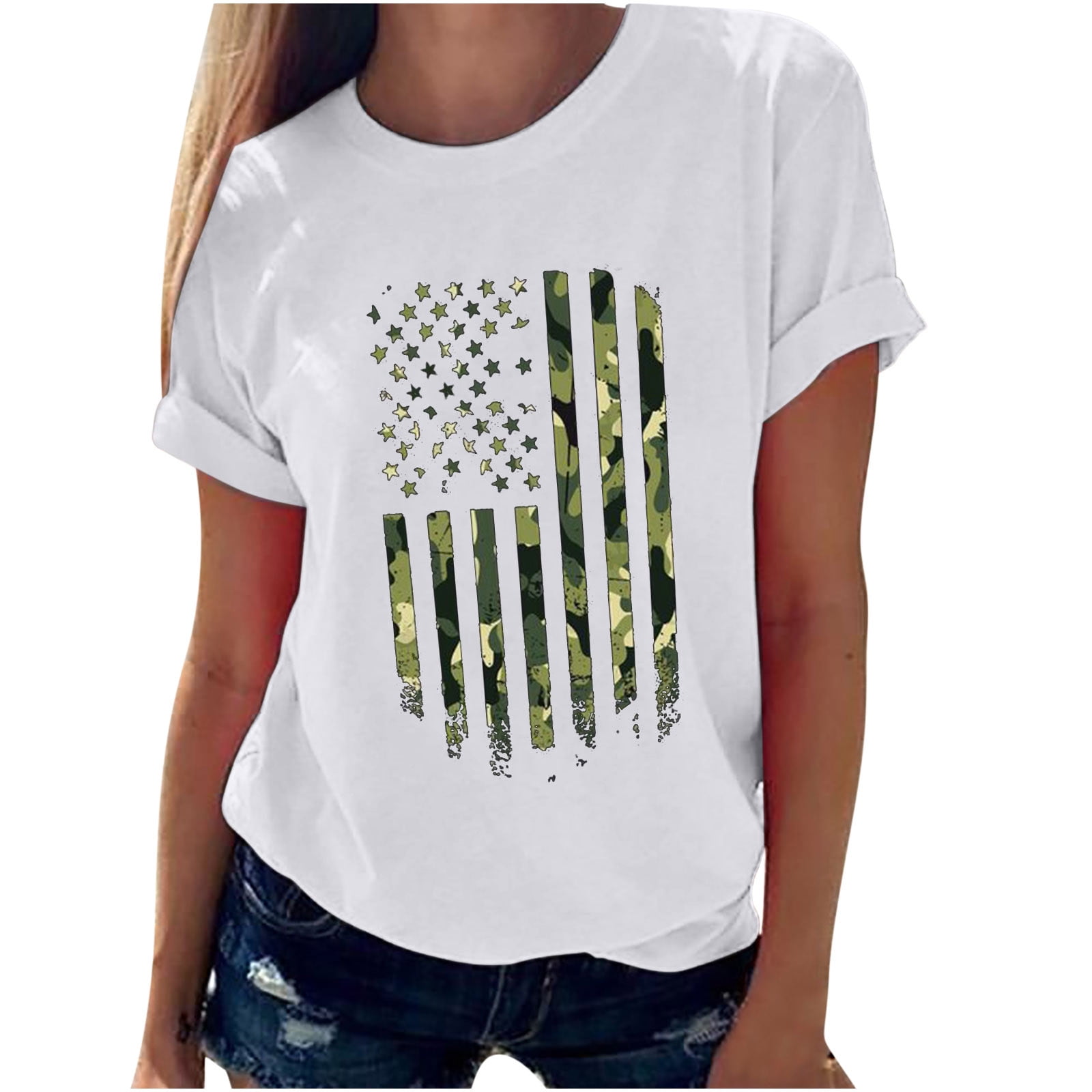 American Flag Shirts for Women Stars Stripes 4th of July Summer Short ...