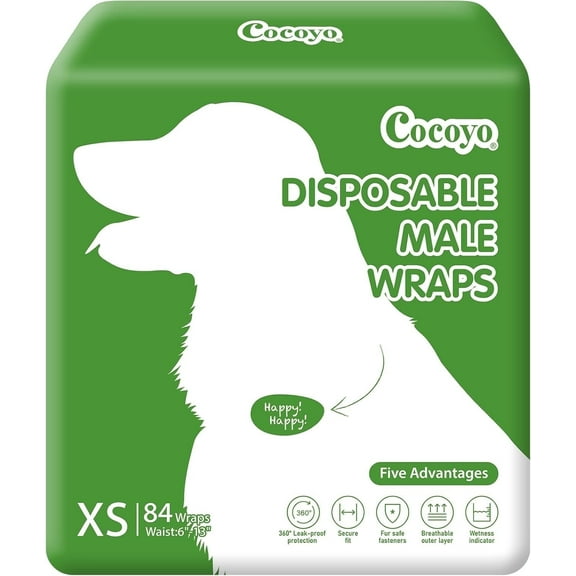 COCOYO Y11 Disposable Male Dog Wraps, Extra Small Size, 84 Count, Super Absorbent, Breathable