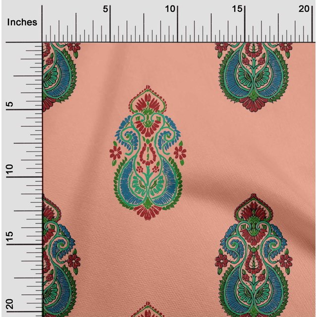 oneOone Georgette Viscose Peach Fabric Floral & Paisley Block Sewing Craft Projects Fabric Prints By Yard 42 Inches