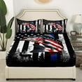 thumbnail image 2 of Manfei Bass Fish 4pcs Queen Sheet Set - USA Flag Animal Deer Vintage Decor, 2 of 6