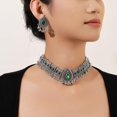 thumbnail image 2 of Retro Indian Traditional Jewellery Set For Women Bridal Wedding Party Antique Silver Oxidized Ethnic Prom Wear Statement Necklace Earring Tassel Bollywood Choker Punk Crystal Fashion Gift, 2 of 8
