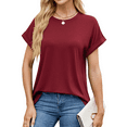 thumbnail image 4 of Joyutrip Women Rolled Short Sleeves Solid Color Round Neck Causal Tee Shirt Summer Top, 4 of 5