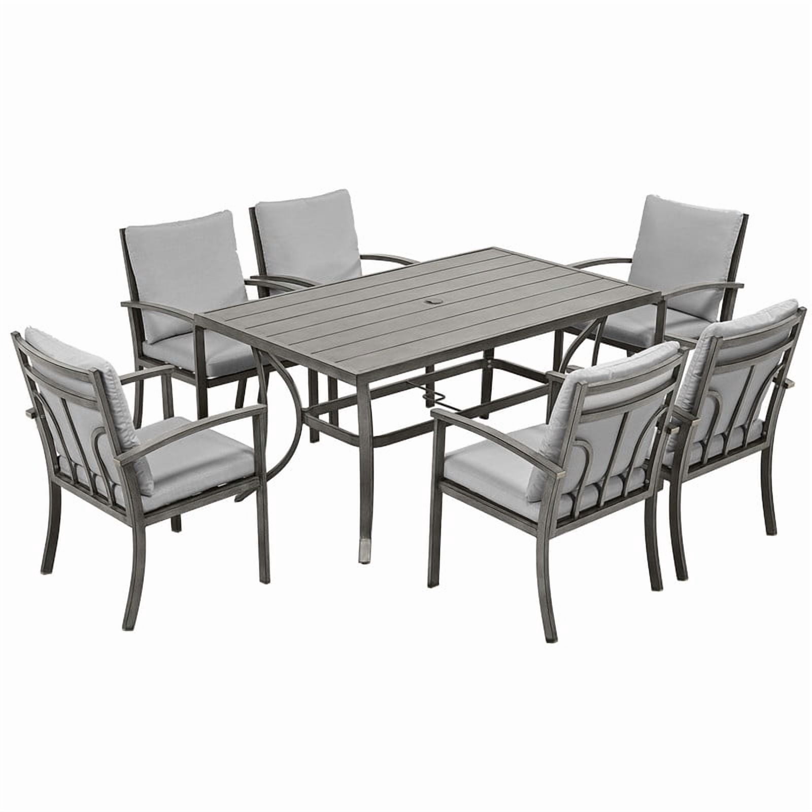 7-Piece All-Aluminum Outdoor Dining Set, Patio Dining Set for 6 Includes Rectangle Table with Umbrella Hole & 6 Chairs