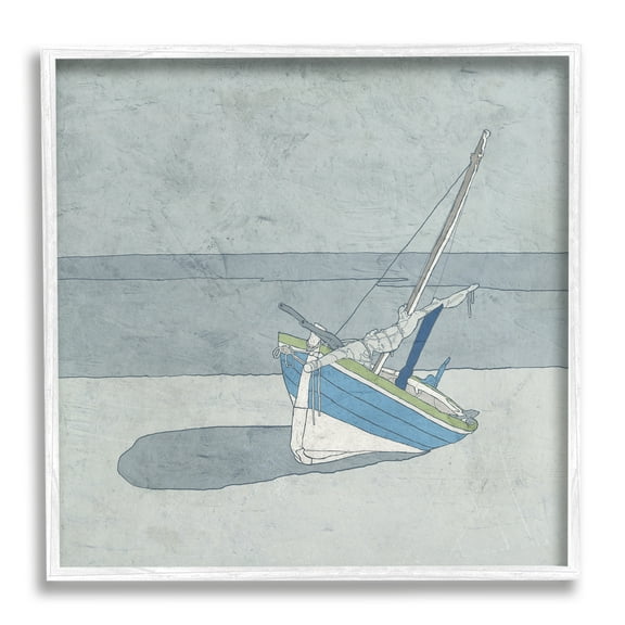 Stupell Industries Sailboat at Beach Coast Muted Nautical Ship, 12 x 12, Designed by Ynon Mabat