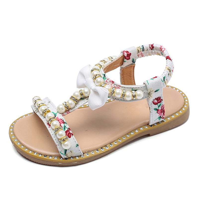 Kids Baby Girls Sandals Bowknot Pearl Roman Sandals Princess Shoes Sandals Bow Pearl Rhinestone Sandals Baby Girls Green 9