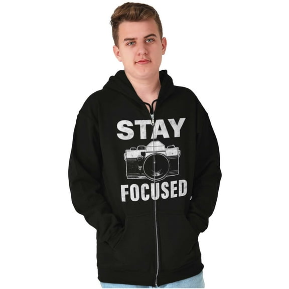 Stay Focused Photographer Camera Pun Unisex Fleece Graphic Zip Up Hoodie Brisco Brands 2X