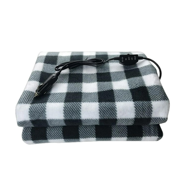 cigarette lighter blanket VOTRUDI 12V Car Heated Blanket Soft Fleece Black Checkered