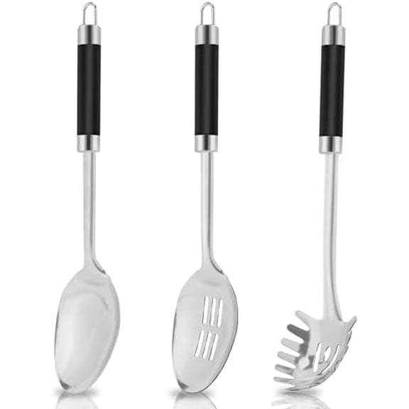 3-Piece,Stainless Steel Serving spoons set with Slotted Spoon, Serving and Spaghetti Spoon, kitchen cooking serving utensils set cooking spoon.$$Home Decor, Kitchen, & Other