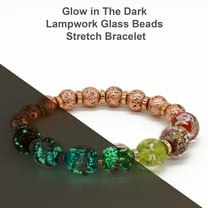 ARTSY Crafts Glow in The Dark Stretch Bracelet 6-7", 12mm Murano Glass Beads Lava Rock / 7 Chakras Healing Crystals Bracelet, Luminous Beads Stretch Bracelet