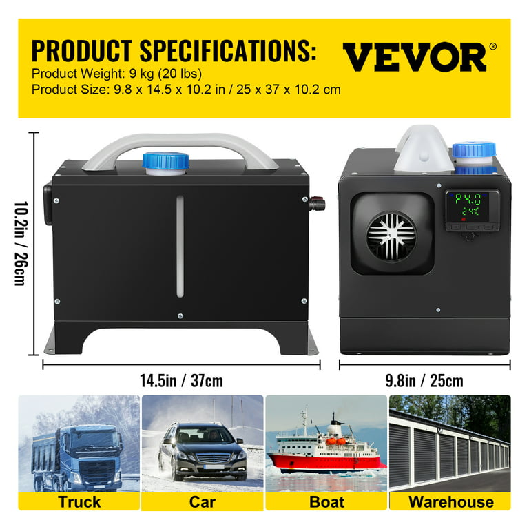 VEVOR 8KW Diesel Heater, Diesel Air Heater with Remote Control and LCD  Screen, Parking Bunk Heater, Fast Heating Low Noise Portable Diesel Heater  for