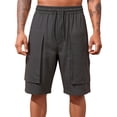 thumbnail image 3 of Men's Casual Linen Cargo Shorts, Trousers, Joggers Elastic Waist Drawstring Relaxed Fit Loose, Quick Dry Breathable Lightweight Multi Pocket, Beach Vacation Gym Workout Hiking, 3 of 8