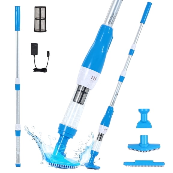 YSMJ 4 in 1 Rechargeable Cordless Handheld Pool Vacuum for Small Above Ground Pools – Powerful Suction, Lightweight, 90 Mins Runtime, Ideal for Sand & Debris, Hot Tubs & Spas (Blue & White)