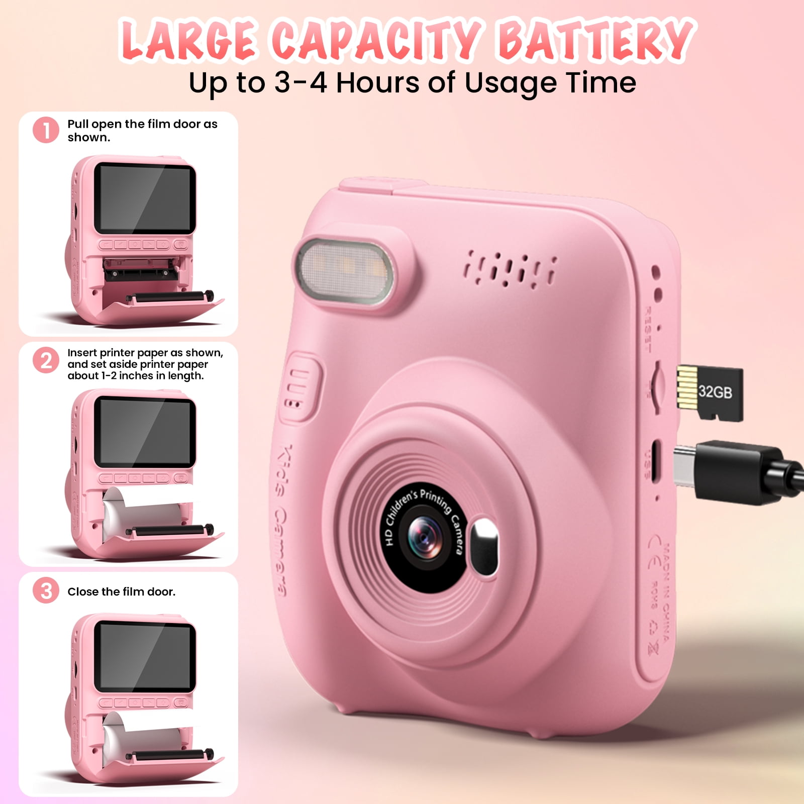 Gofunly Instant Print Camera for Kids, 1080P HD Digital Video Instant Camera for Boys & Girls 3-12 Years Birthday Gifts, with 32GB Card and Printing Paper