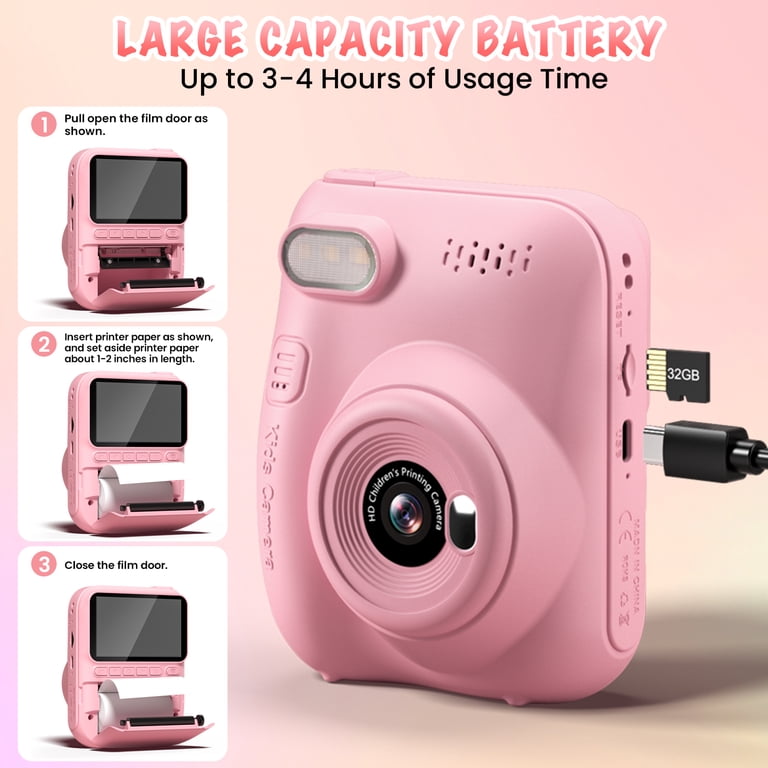 Appareil photo instantané rose pour enfants 3-14 ans – écran 2,4, selfie, vidéo, papier inclus + carte 32 Go Appareil photo instantané rose pour enfants 3-14 ans – écran 2,4, selfie, vidéo, papier inclus + carte 32 Go