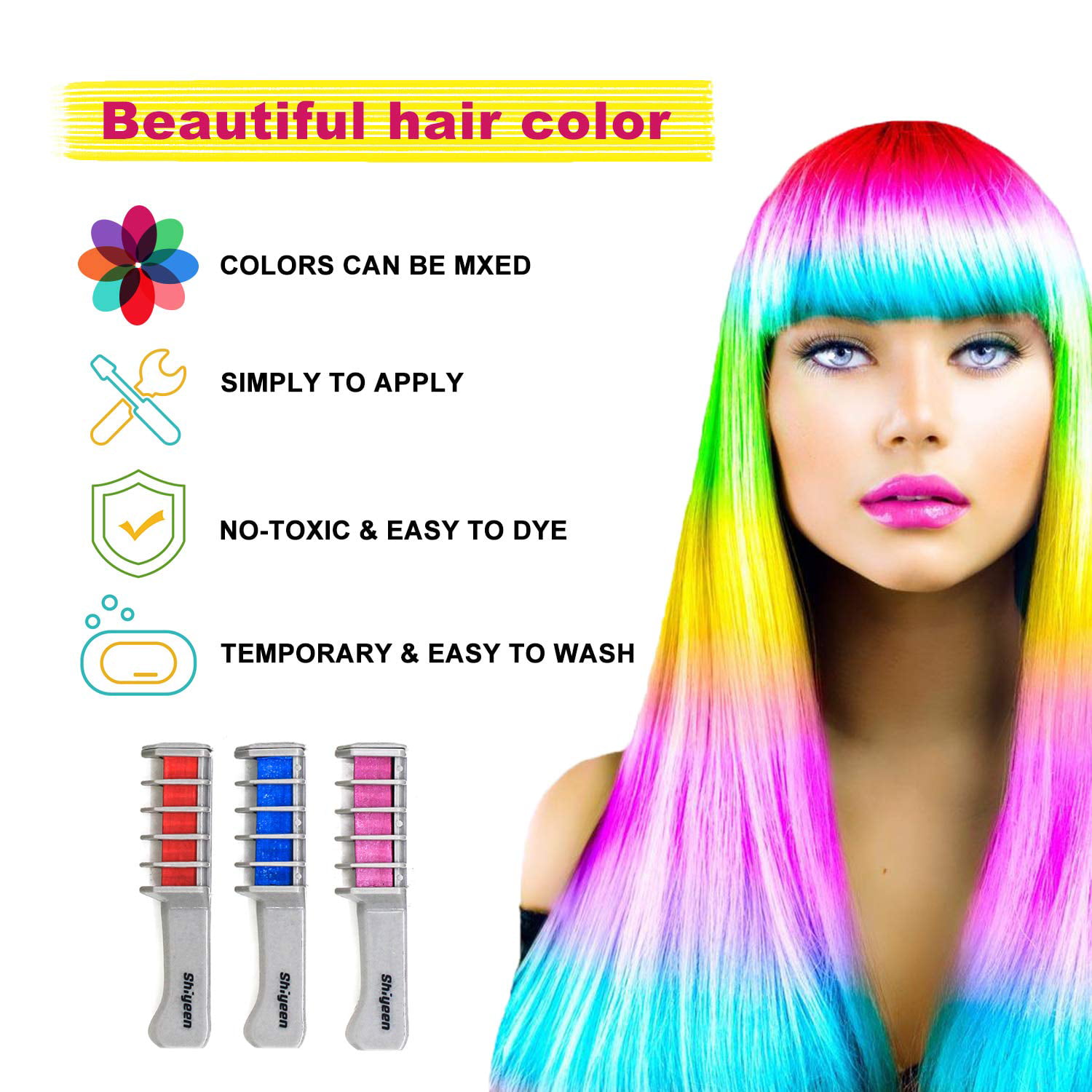 Hair Chalk Pinkiou Temporary Bright Hair Color Dye for Girls Kids, Washable Hair Chalk Set/Kit for Girls New Year Birthday Party Cosplay DIY - 8