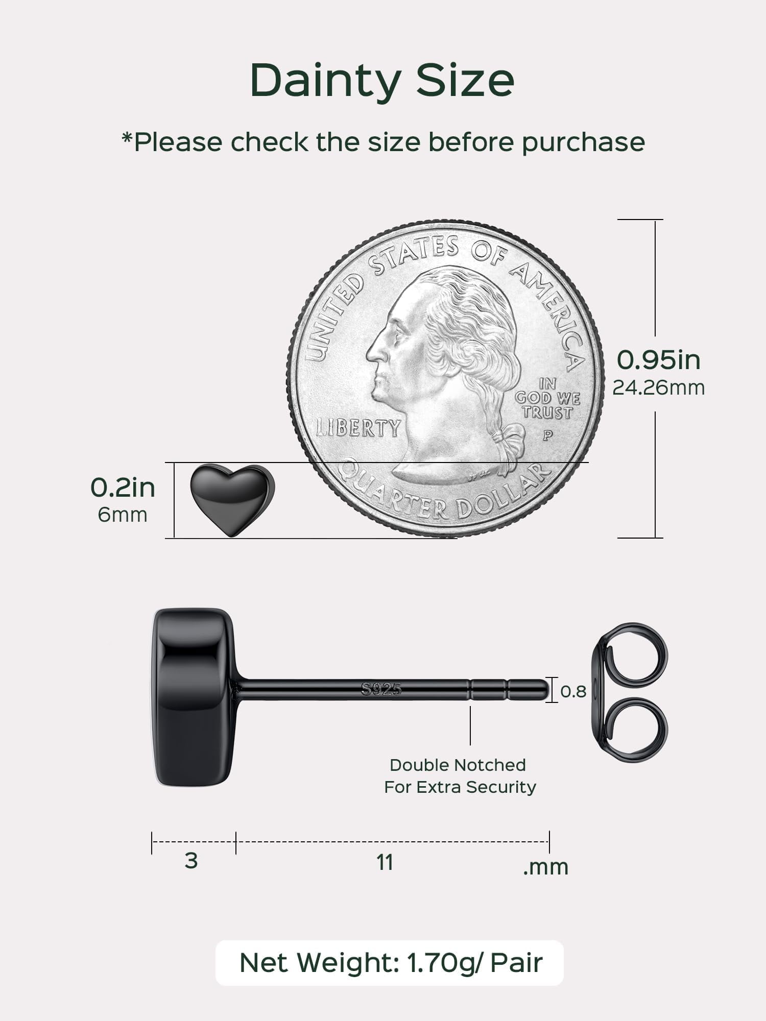 ChicSilver Hypoallergenic 925 Sterling Silver Stud Earrings for Women Jewelry with Screw Back Heart Earrings for Sensitive Ears Valentines Mother's Day Birthday Gifts