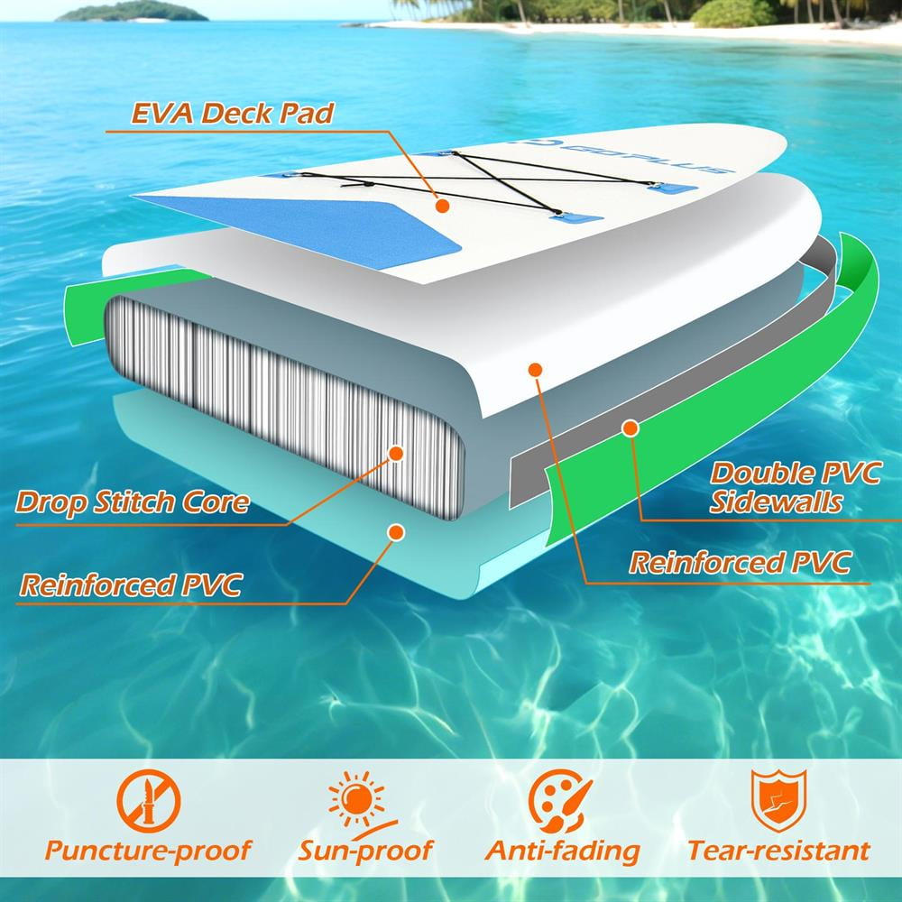 Topcobe 11 Feet Premium SUP Inflatable Stand Up Paddle Board with Accessories and Repair Kit-L, Workout Equipment for Indoor Outdoor