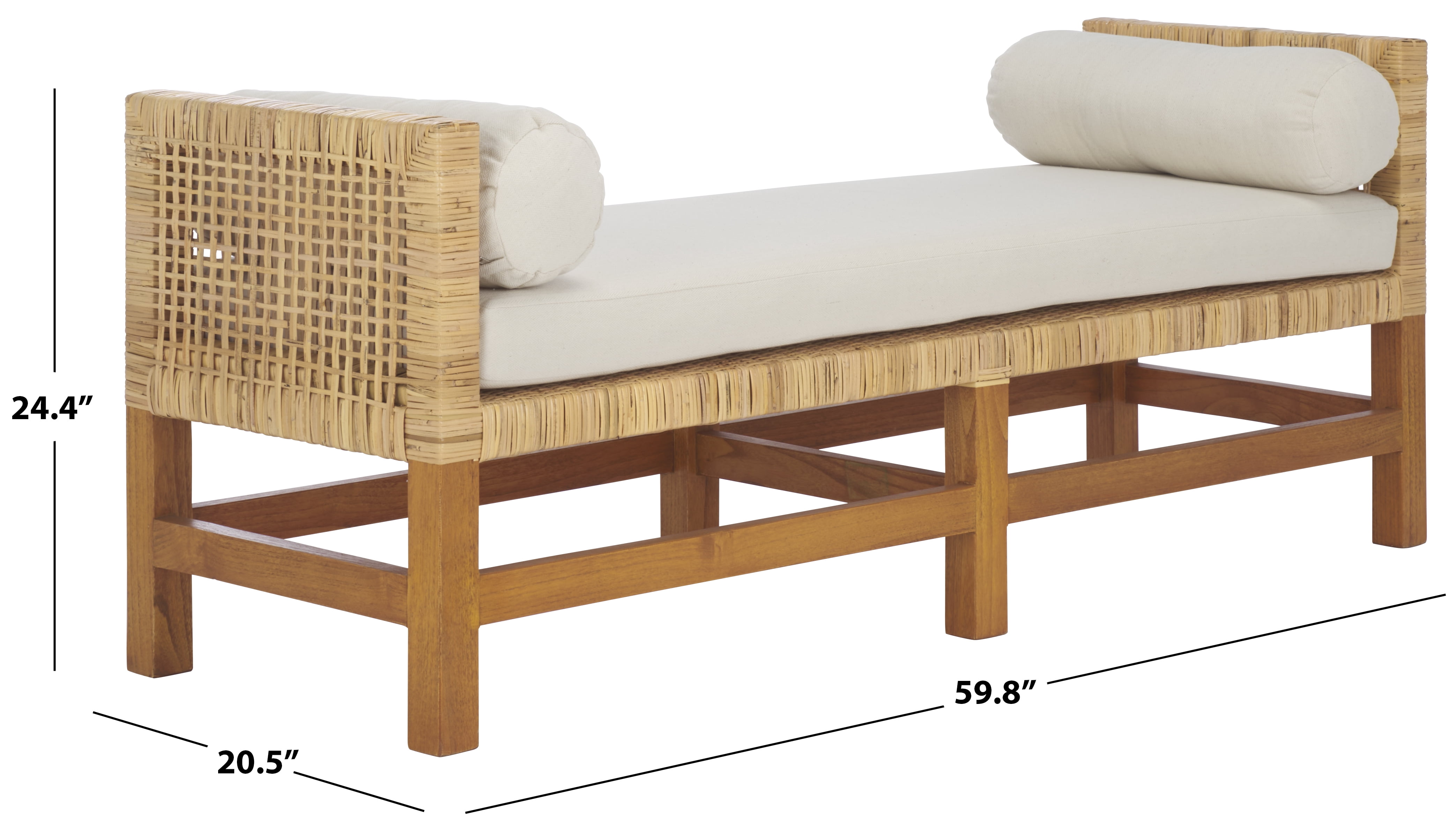 Safavieh Couture Cryslene Teakwood Upholstered Bench, Natural/White