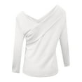 thumbnail image 2 of Inkach Women Solid Slim Fit Off Shoulder Pullover Long Sleeve Blouse Tops, 2 of 2