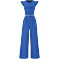 thumbnail image 6 of EASYBRA Women Casual Two Piece Outfit Ruffle Sleeve Top and Pleated Wide Leg Pants Summer Fashion Set, 6 of 7