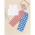 thumbnail image 5 of Aojekbee Little Girl 4th of July Outfit Solid Ribbed Round Neck Tank Tops with Star Stripe Print Long Pants 2 Pcs Clothes, 5 of 10