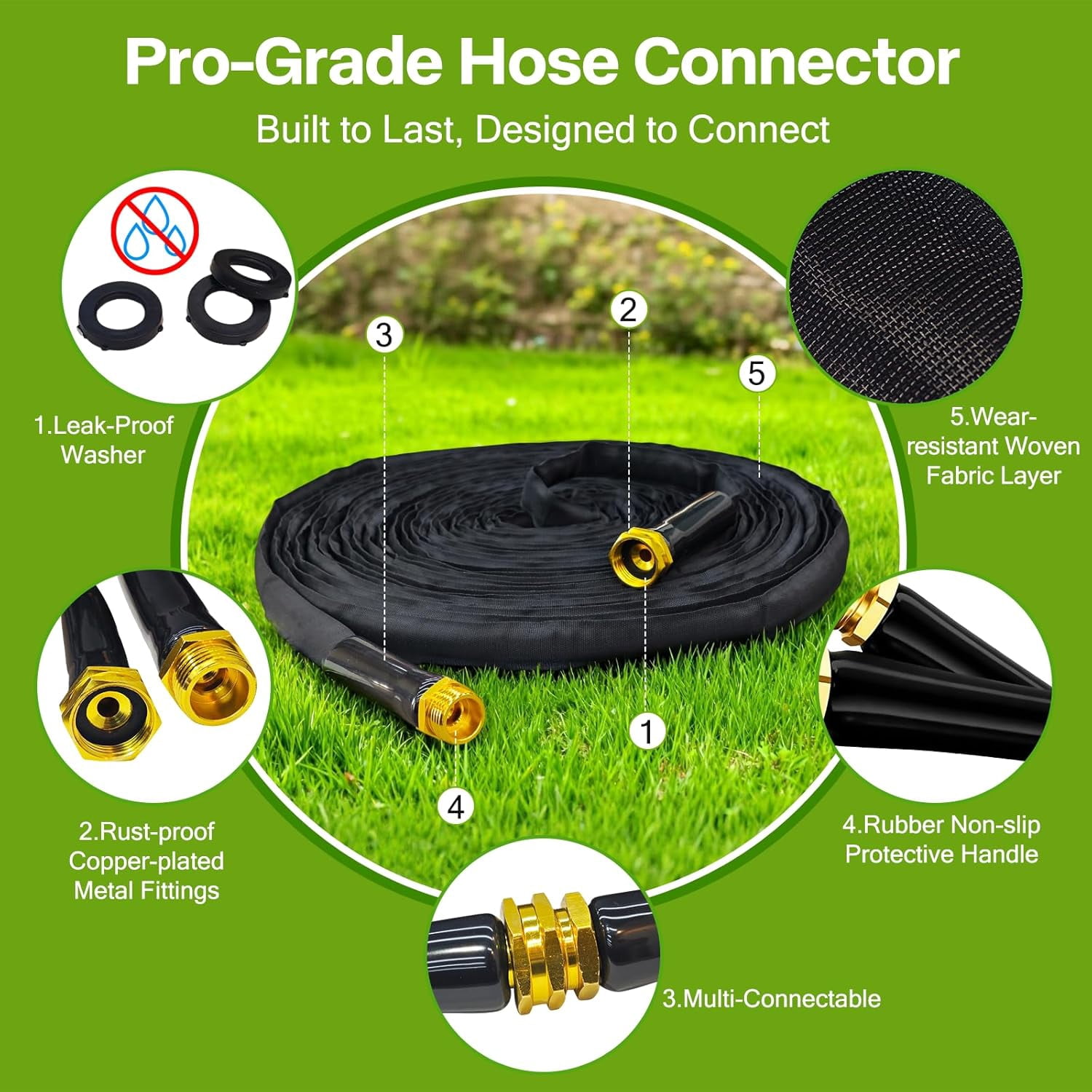 CLMCL Upgraded 100FT Non-Expanding Garden Hose, Lightweight, Flexible Ultra-Light Water Hose, Burst-Resistant, Lead-Free, Anti-Kink, High-Pressure