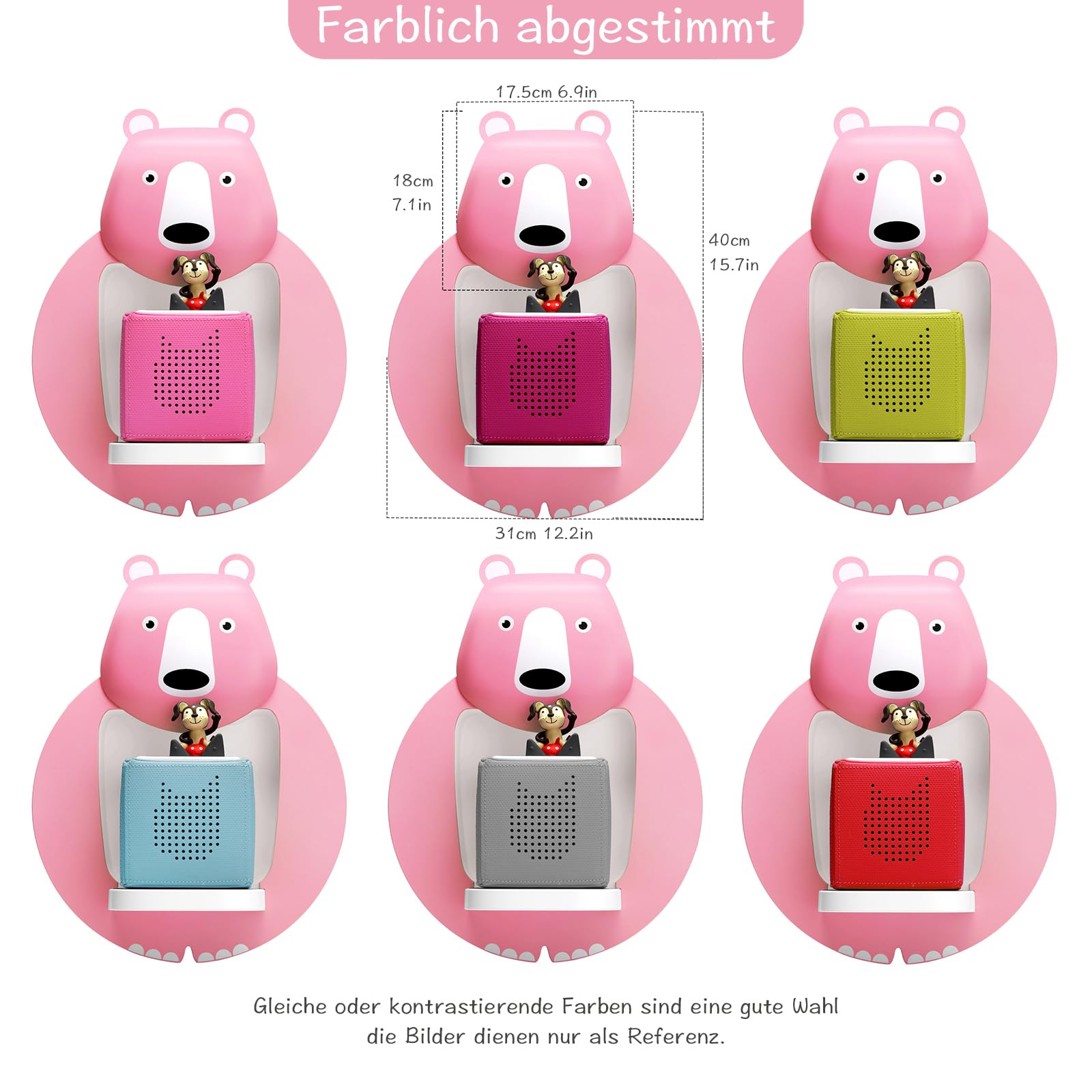 Tnvodejo for Toniebox Creative Bear Children's Magnetic Floating Shelf and for Tonies for 30-48 Figures - Wall Shelf for The Music Box - for Playing and Collecting - for Children's Baby Rooms (Pink)