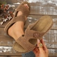 thumbnail image 2 of HomeDM Low Wedge Platform Sandals for Women Open Toe Slip On Summer Comfort Walking Beach Slide Sandals, Khaki Size 9.5, 2 of 9