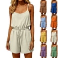 thumbnail image 5 of Women's Casual Sleeveless V-Neck Romper with Drawstring Waist Loose Fit Summer Jumpsuit, 5 of 5