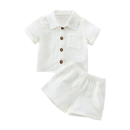 

TFFR 0-3Y Baby Boys Short Sleeve Button Down Lapel Shirt + Shorts 2Pcs Summer Outfits Set