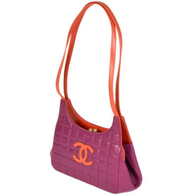 Pre-Owned Chanel CHANEL Chocolate Bar Coco Mark Clasp Shoulder Bag Lambskin  Purple x Orange (Good)