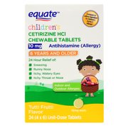 Equate Children's Tutti Fruitti Cetirizine HCI Allergy Chewable Tablets, 10 mg, 24 Count