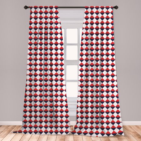 Navy Blue And Red Living Room Americana Curtains 2 Panels Set, Half Triangles Diamond Shapes Retro Navy Inspired Artwork Print, Window Drapes for Living Room Bedroom, Red Dark Blue and White, by Ambesonne ()