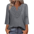 thumbnail image 3 of Jsaierl Tops for Women 3/4 Sleeve Summer V Neck Lace Shirts Fashion Solid Petite Blouses Classic Cotton T-shirts Top S-2XL, 3 of 10