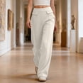 thumbnail image 6 of Favoffer Women's High Waist Wide Leg Pants Solid Color Elastic Waist Draped Straight Leg Loose Casual Trousers Daily Flowy Bottom for Street Gathering, 6 of 8