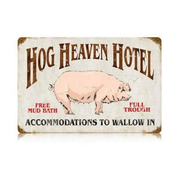 Hog Heaven Vintage Metal Sign - 18 W X 12 H in. - Home and Garden Decor
