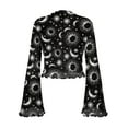 thumbnail image 7 of SCRAWLGOD Star Moon Print Bell Sleeve Tops for Women Size S Long Sleeve Flared Shirts for Women Mock Neck Crop Tops for Ladies Slim Blouse for Going Out Travel, 7 of 7
