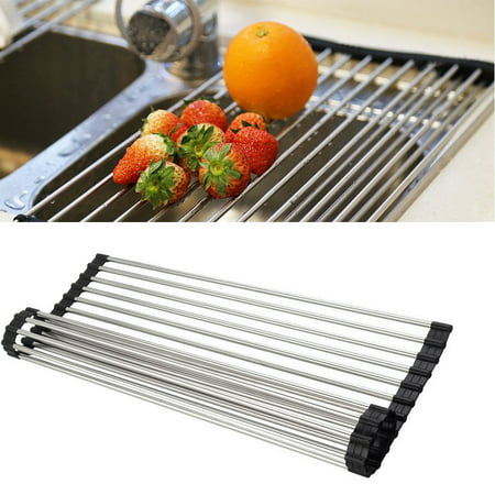 EEEKit Stainless Steel Over the Sink Dish, Flexible Roll-up Dish Drying Dryer Drainer Rack, Kitchen Drain Rack Foldable Easy to