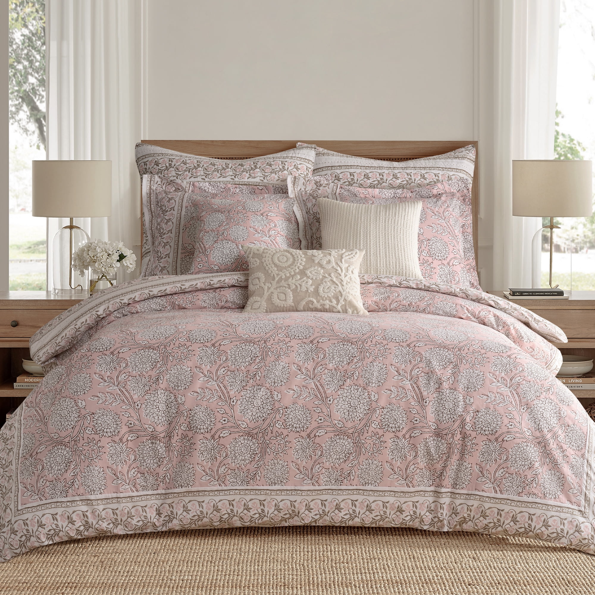 Levtex Home Adare Blush Reversible Twin Duvet Cover Set (68x88in) with 1 Pillow Sham (26x20in) - Floral Bedding - Blush and White - 100% Cotton Twin Size Duvet Cover Set - Soft, Pre-Washed
