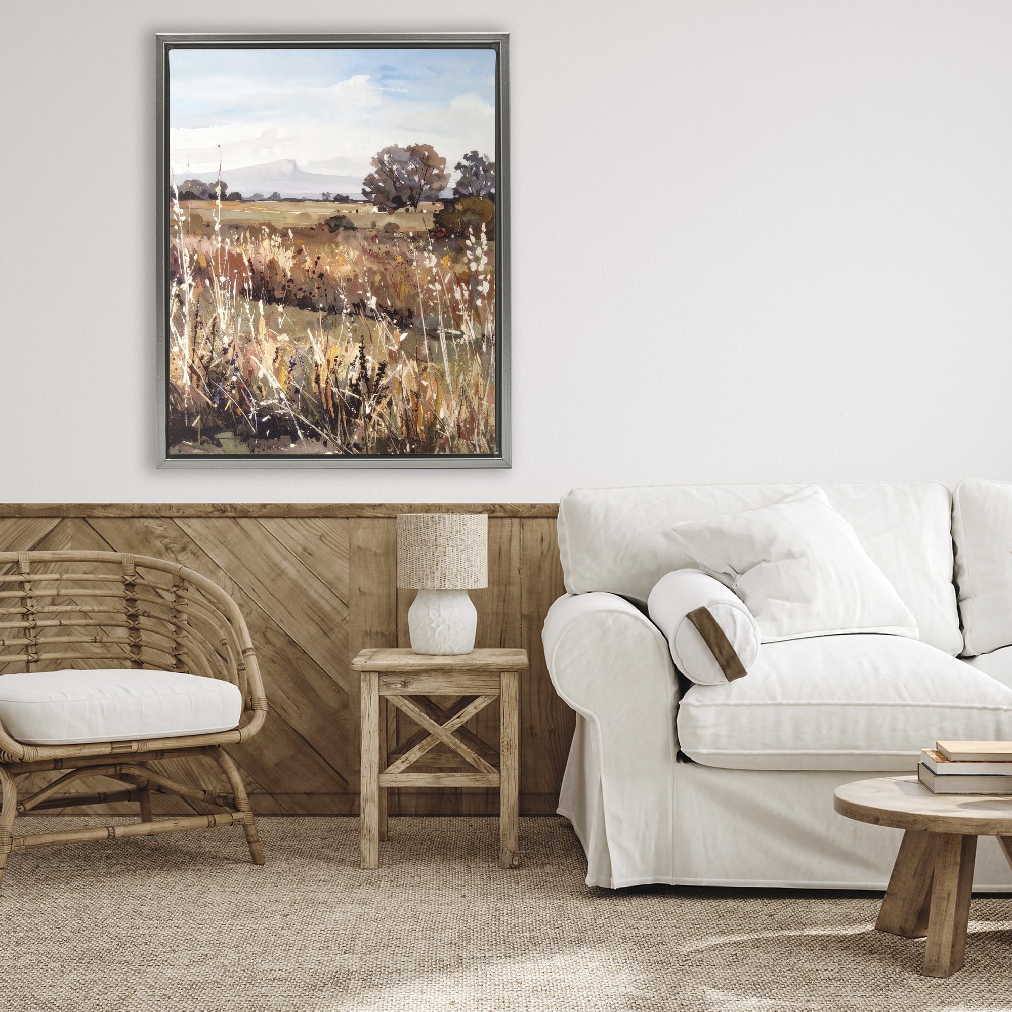 Stupell Industries Peaceful Meadow Expression Gray Framed Floater Canvas Wall Art, design by Alonza Saunders